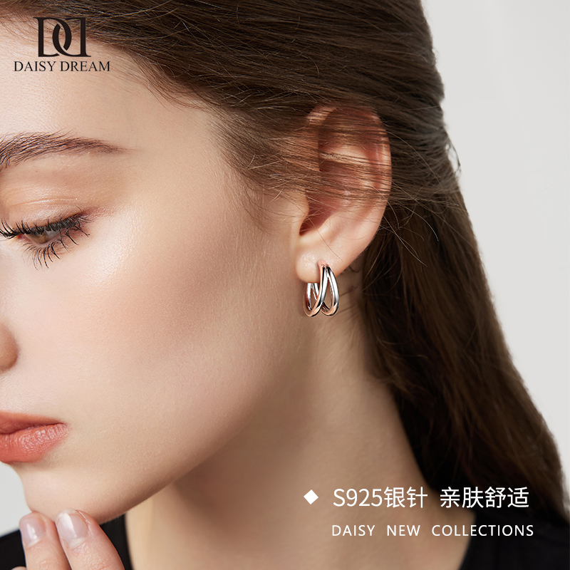925纯银针双层圈圈耳环小众设计