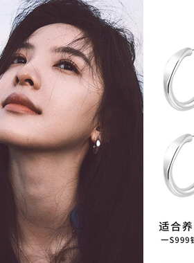 999银针素圈耳环女简约小众圆圈耳钉个性耳圈睡觉免摘冷淡风耳饰