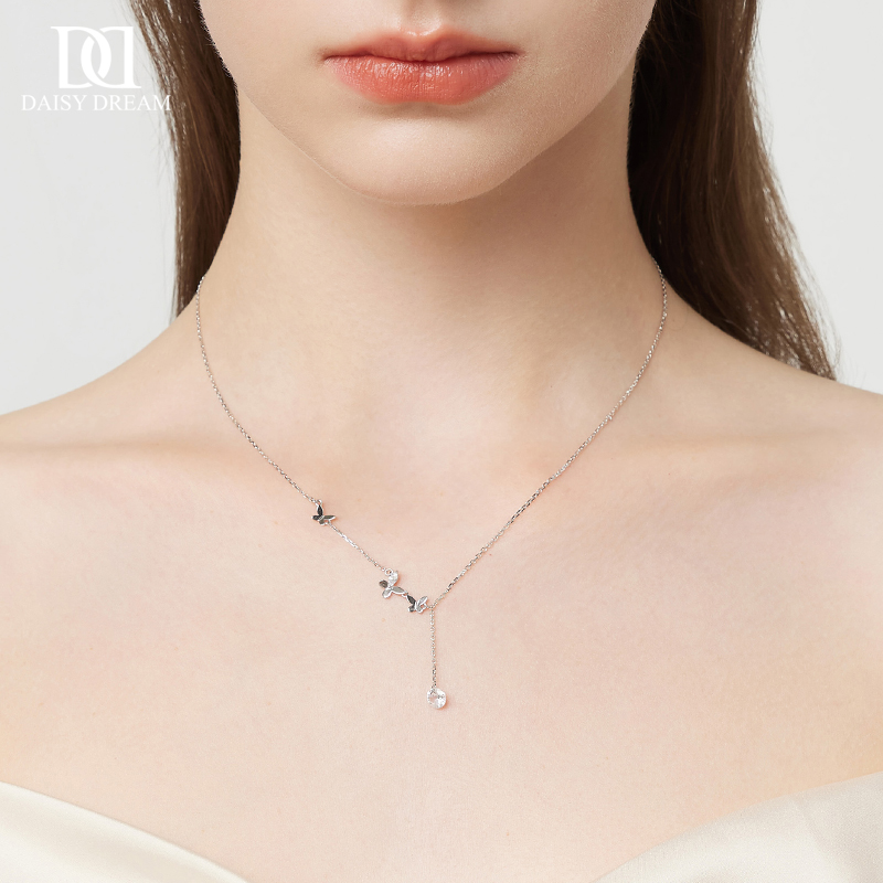 S999纯银超闪蝴蝶项链女