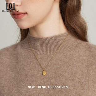 字母圆牌项链女轻奢小众高级感秋冬毛衣链气质不掉色锁骨链颈链