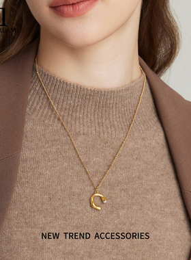不规则C形吊坠简约项链女