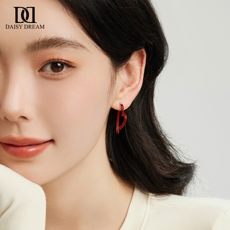 安可拉红色交叉爱心耳环女