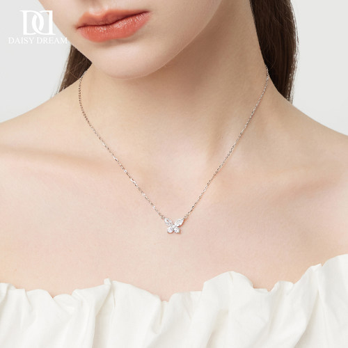 925纯银闪钻蝴蝶项链女