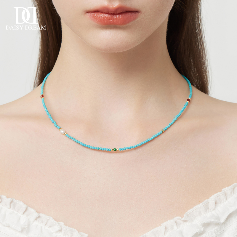 蓝松石天然珍珠项链女