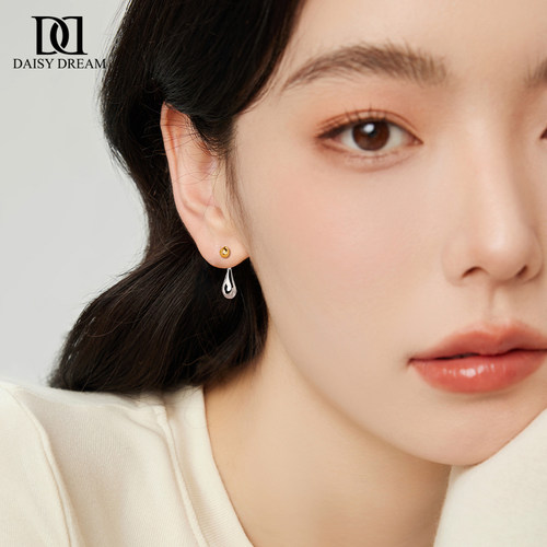 金色双色简约水滴耳环女