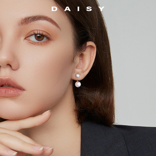 999纯银钻石珍珠耳钉女精致气质小众设计耳环养耳洞螺丝拧扣耳饰
