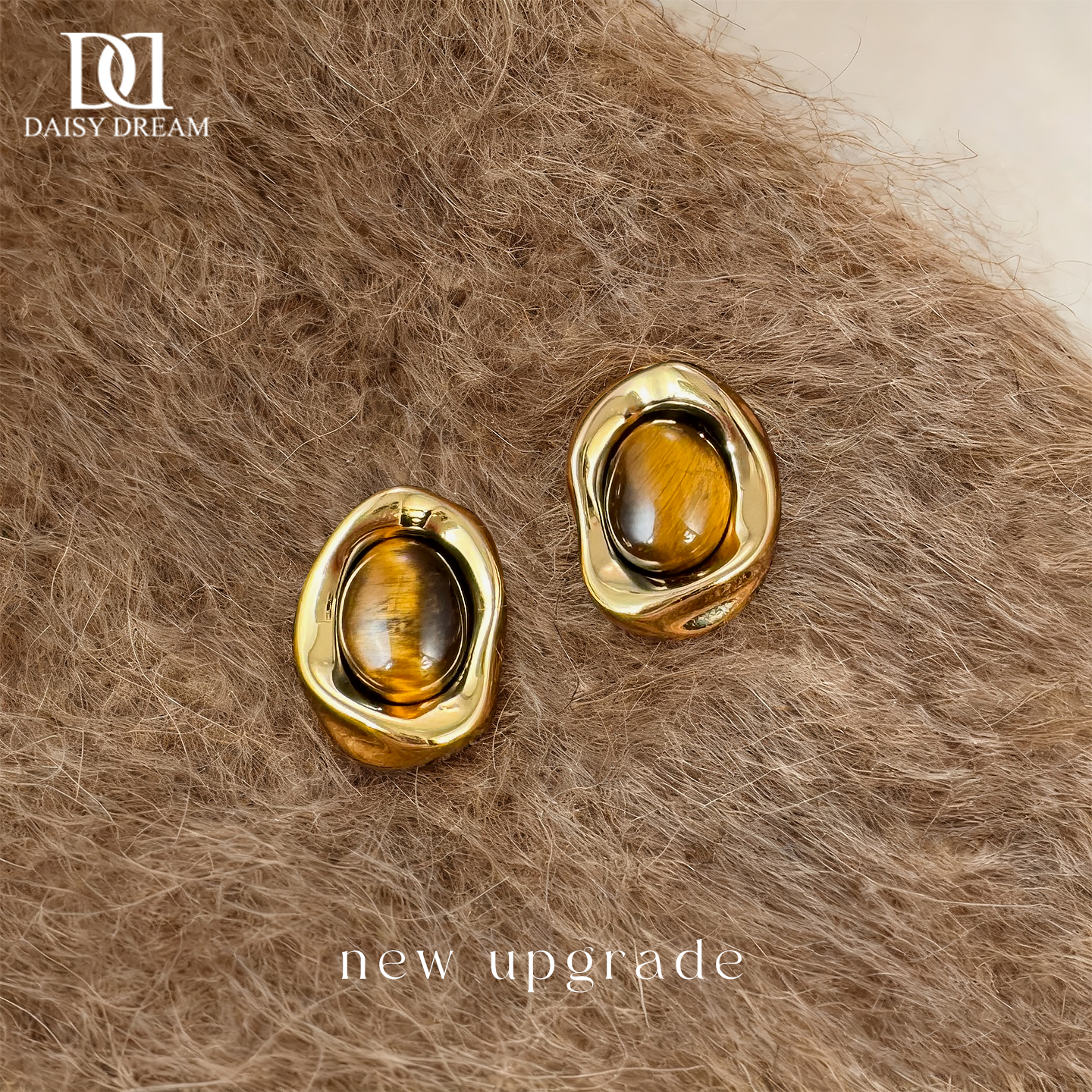 925纯银针美拉德虎眼石耳钉复古