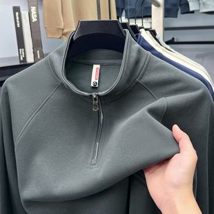 加厚加绒立领半拉链卫衣男款宽松套头长袖中青年棉质秋冬季打底衫