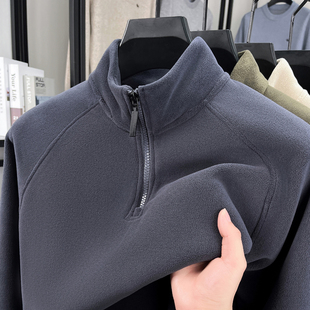 男士半拉链立领卫衣加绒加厚含羊毛保暖打底衫长袖秋冬季男款t恤