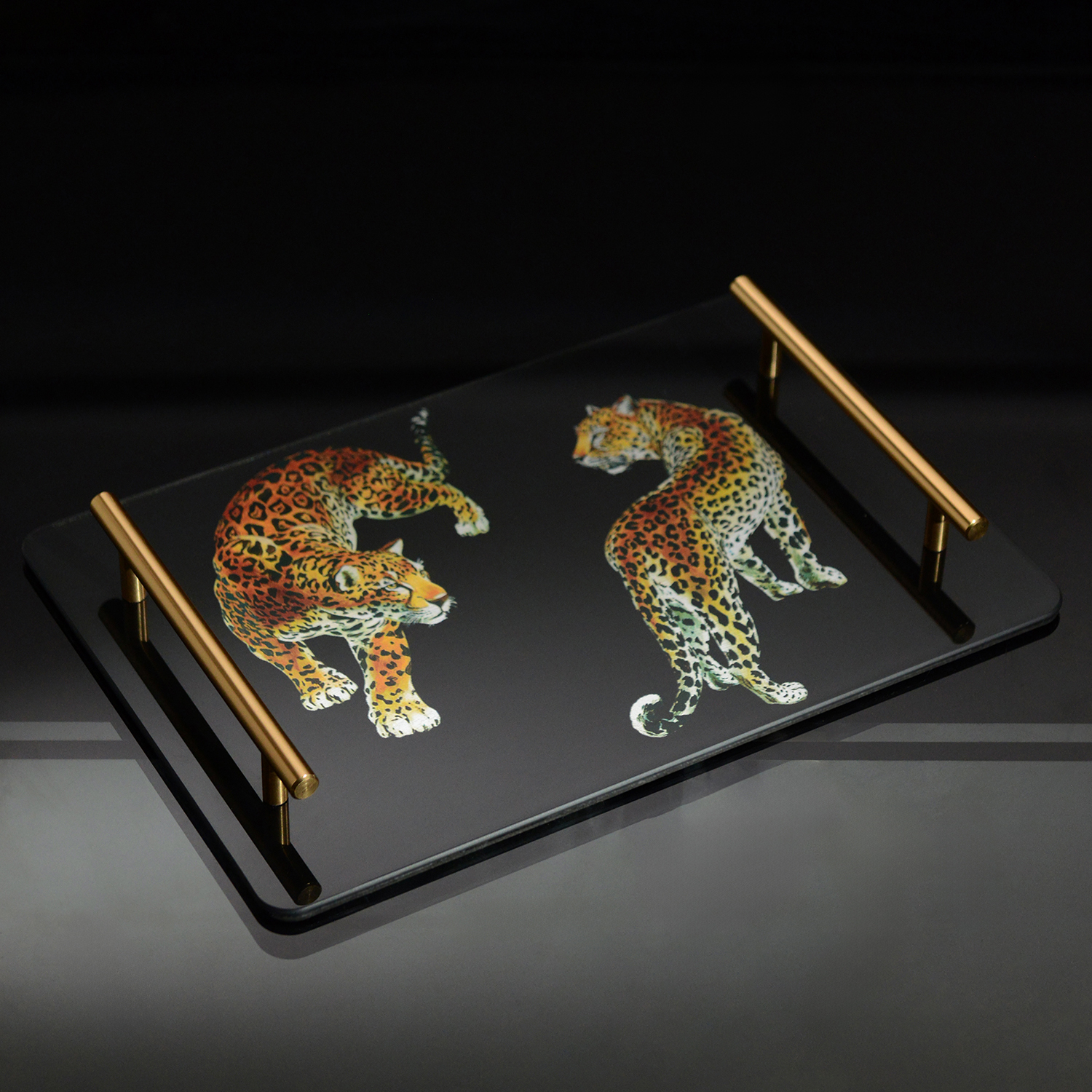 北欧风轻奢金色镜面玻璃托盘