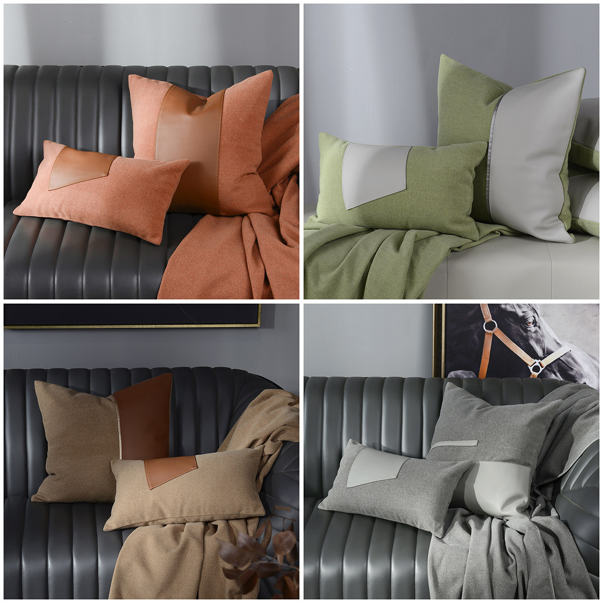 现代简约沙发抱枕靠垫套轻奢华毛呢皮质靠枕腰枕腰靠方枕枕芯包邮