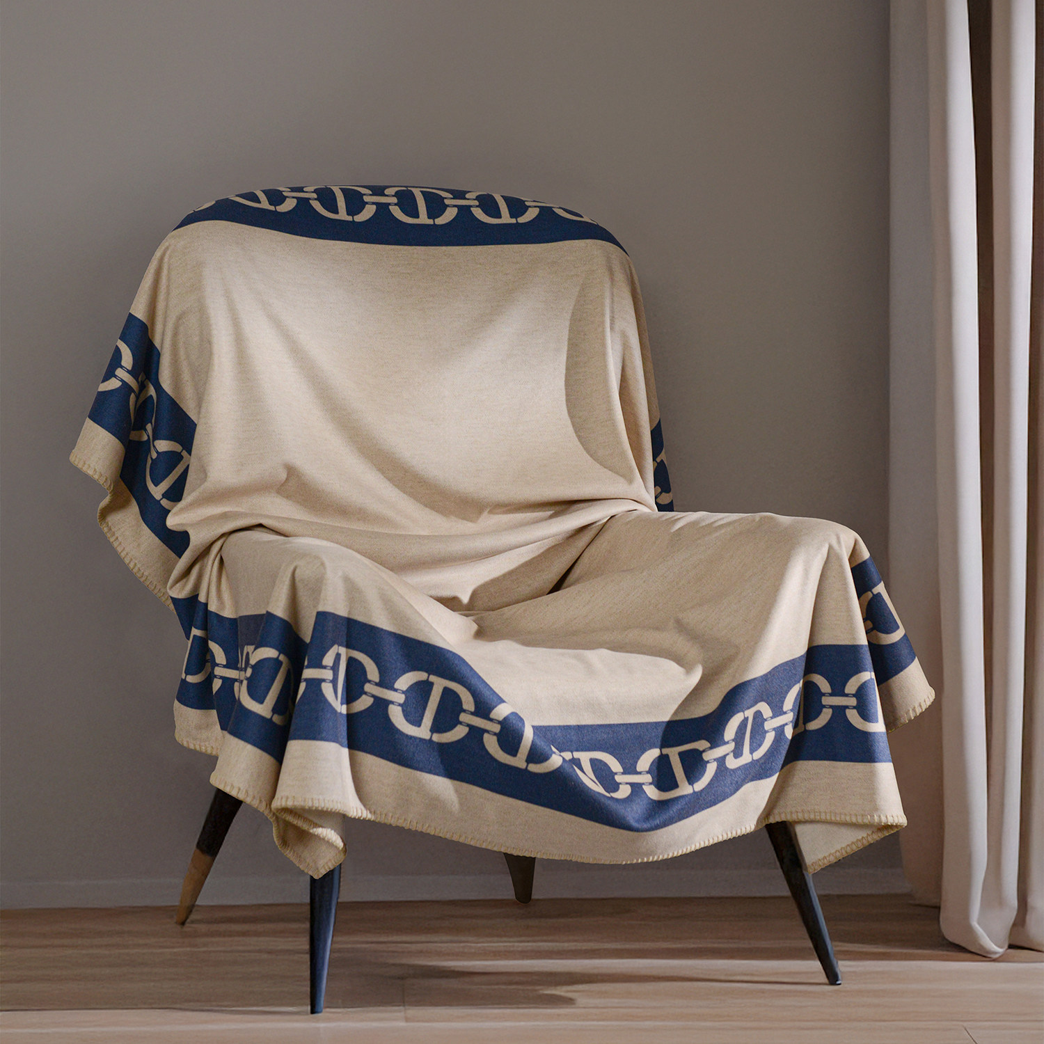 冬季轻奢毛呢单面链条印花沙发毯