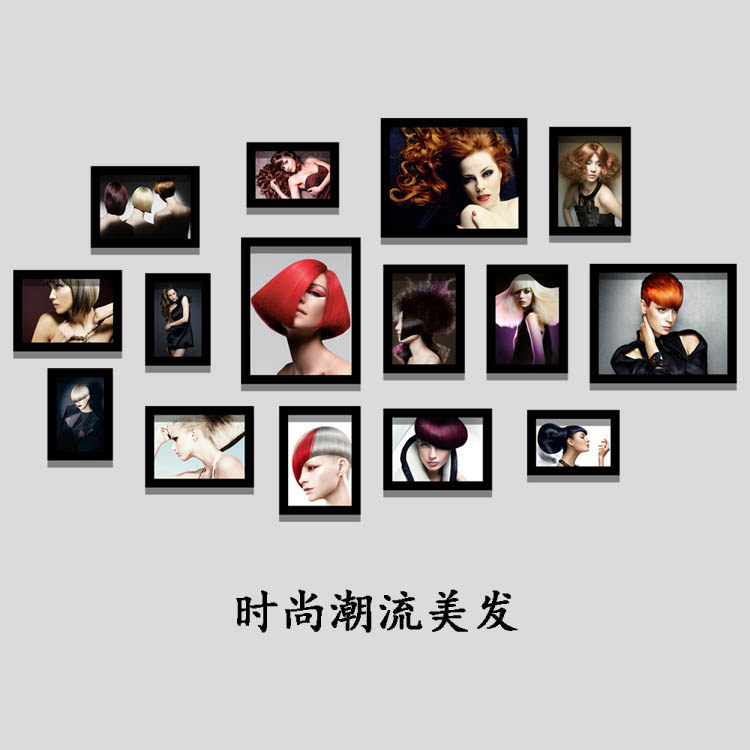 理发店墙面装饰画美发欧美时尚发型发廊背景墙墙画相框造型照片墙