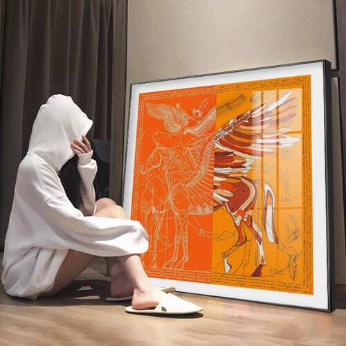 爱马仕橙色丝巾挂画装饰画