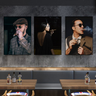 丘吉尔雪茄吧装饰画美式复古酒吧ktv包厢挂画工业风威士忌壁画