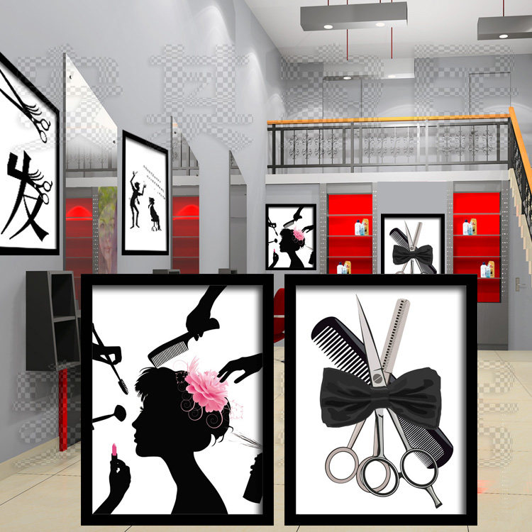 美发店发廊装饰画理发店造型发型图标图片海报挂画墙画照片墙相框