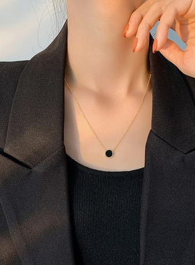 黑色项链女款2025新款锁骨链网红高级感小众18金钛钢不掉色毛衣链