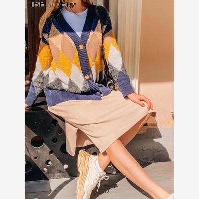 Winter women's sweater秋冬宽松中长款毛衣外套厚针织毛绒开衫女