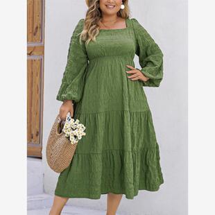XL-4XL women dresses plus size ladies skirt 方领显瘦大码裙女