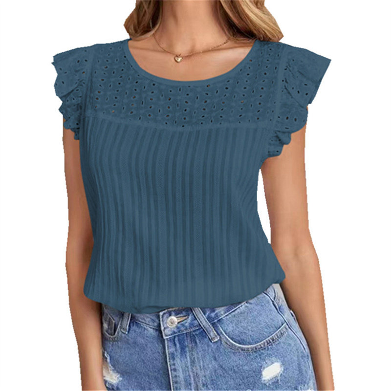 summer women T shirt casual falbala ladies blouse tops女T恤
