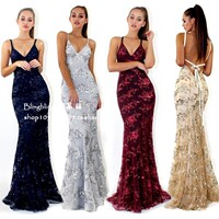 WOMEN BACKLESS Evening Dress Lady Party Full Dress Vestido