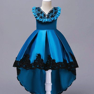 Europe station children's pure color ruffled tuxedo dress