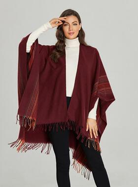 Ladies' tassel shawl with enlarged warm slit draped cloak