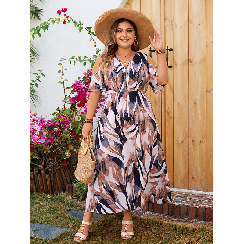 XL-4XL women dresses plus size ladies skirt春秋短袖v领连衣裙