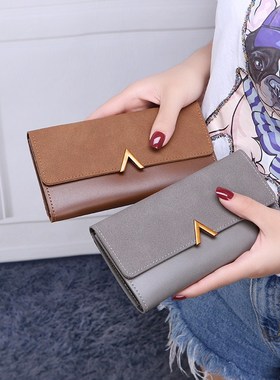 wallets women钱包女长款三折小清新多功能搭扣日韩复古薄零钱包