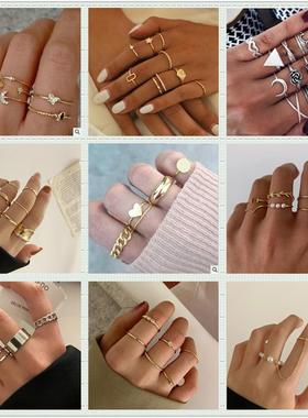 叠戴戒指金色三件套关节简约极细饰品女women rings超细圈圈指环