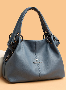 Women's handbag soft leather solid color large capacity bag