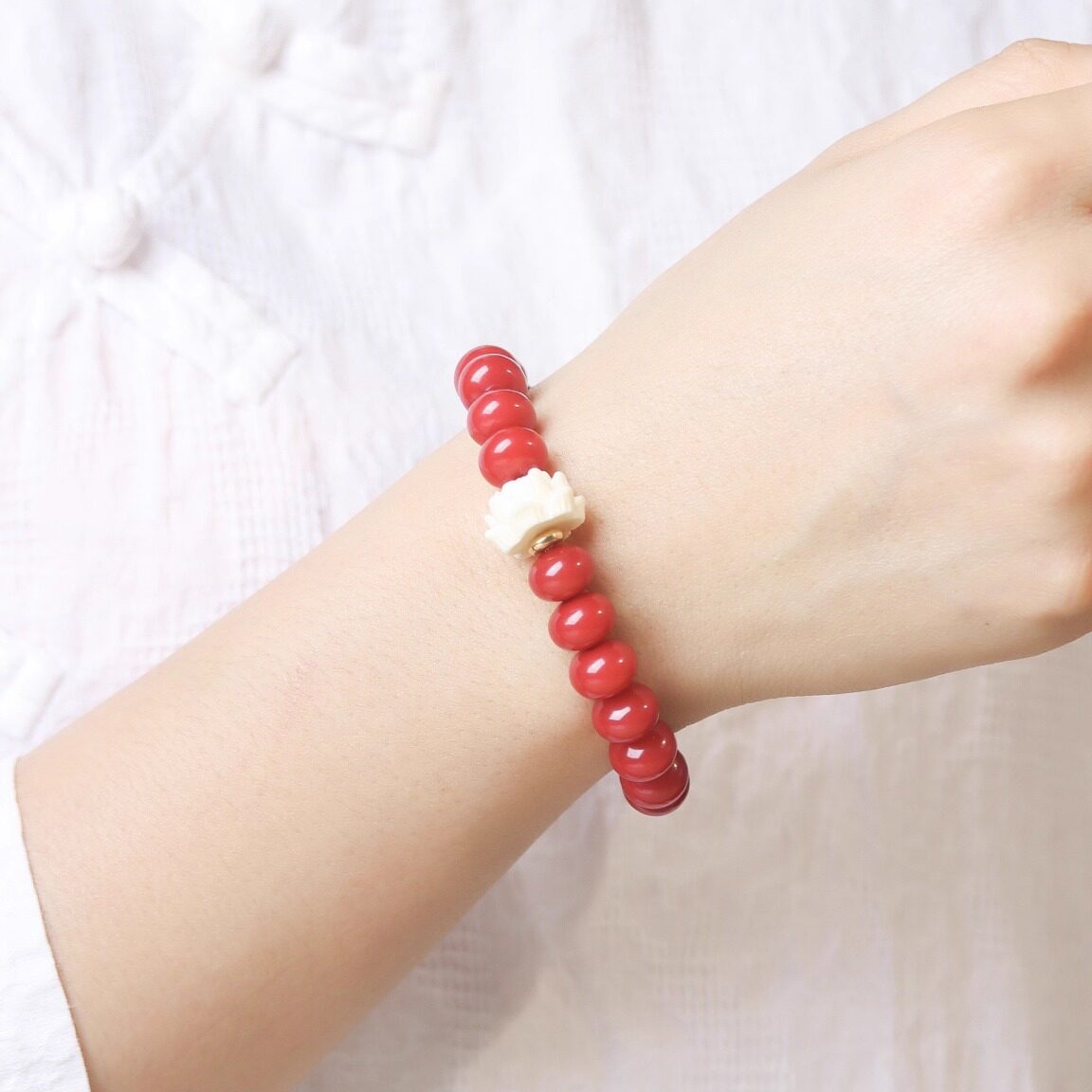 红玉菩提手串搭配象牙果莲花女款本命年手链转运珠男款原创设计