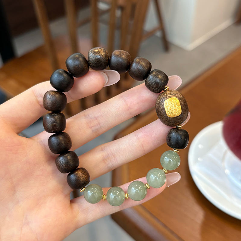 天然沉香木桶珠单圈手串