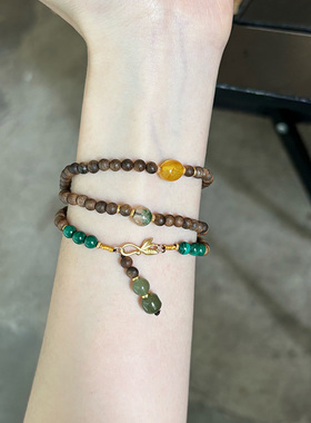 原创手作沉香项链双圈手链