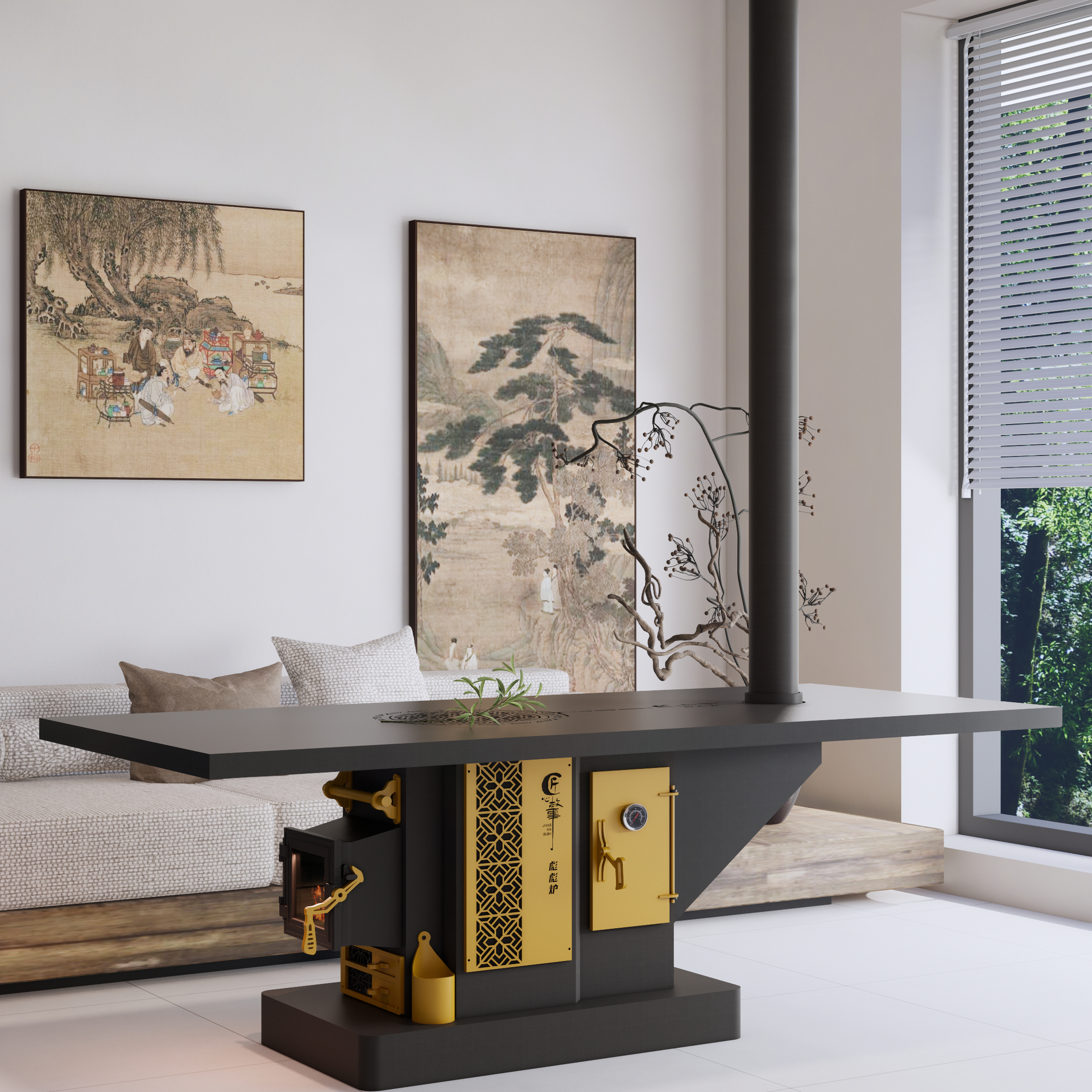 匠心故事彪彪炉气化炉取暖炉无烟无尘柴煤两用火炉别墅家用柴火炉