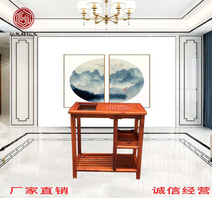 红木家具缅甸花梨中式小茶台大果紫檀实木整装茶几移动茶车茶水架