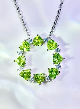 星赞轻奢珠宝S925镶嵌天然彩色宝石爱心形切割环形项链简约锁骨链
