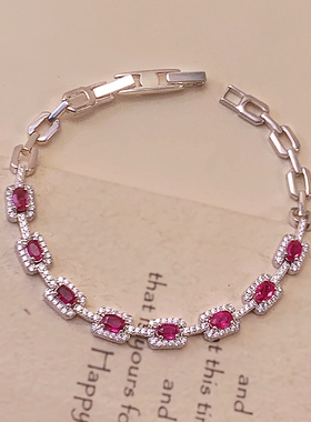 星赞轻奢珠宝约2.5克拉S925银天然红宝石手链可调节链条款INS风