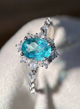 星赞轻奢珠宝S925银主石约1.26克拉天然椭圆磷灰石太阳花清新戒指