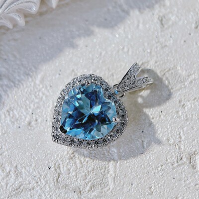 星赞轻奢珠宝轻奢S925纯银3.75ct天然伦敦蓝托帕石爱心造型吊坠