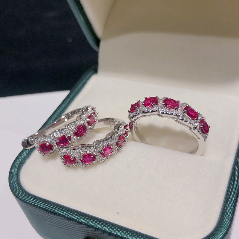 星赞轻奢珠宝S925银镶天然红宝石蛇骨套装精致优雅时尚戒指耳饰