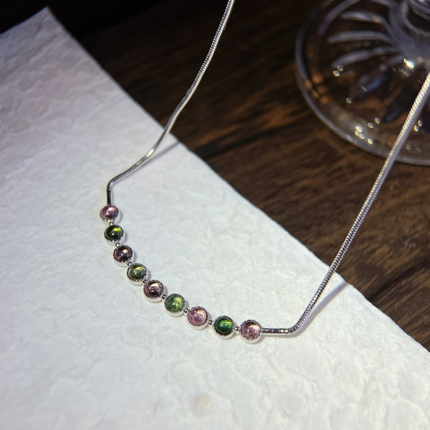 星赞轻奢珠宝S925银约2.16克拉天然彩色碧玺复古素面微笑项链简约