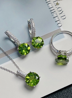 S925天然橄榄石套装星赞银简约女