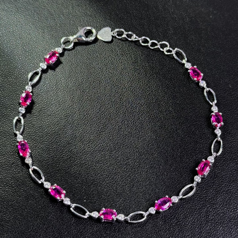 星赞S925纯银镀金约2.23克拉天然红宝石手链椭圆形轻奢日常百搭款