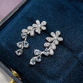 星赞轻奢珠宝925银约1.14克拉天然海蓝宝花花流苏耳环清冷气质感