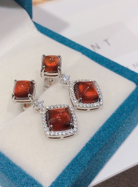 星赞轻奢珠宝S925银镶共6.93ct天然石榴石糖塔耳环蛇年本命年礼物