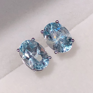 星赞S925纯银镀金约1.4ct天然海蓝宝石耳钉简约日常素雅女士耳钉