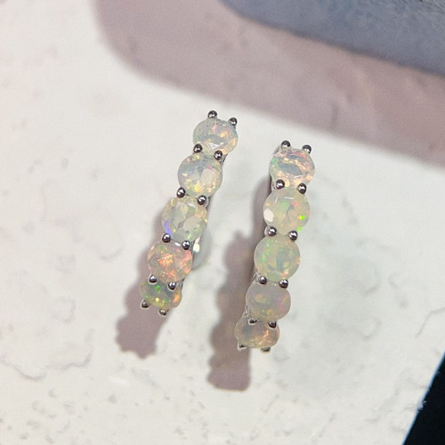 星赞925纯银镀金天然白澳宝耳环耳饰渐变圆形轻奢简约百搭日常