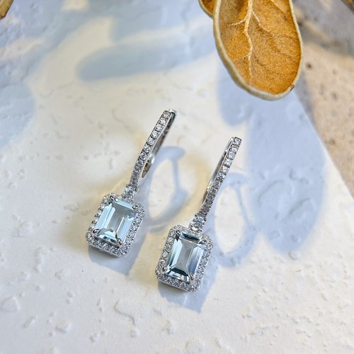 星赞轻奢珠宝S925银镶嵌约1.66克拉天然海蓝宝时尚设计感造型耳饰