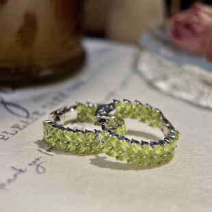 星赞S925纯银镀金约5.88克拉天然橄榄石麦穗大耳圈耳环耳饰高级感